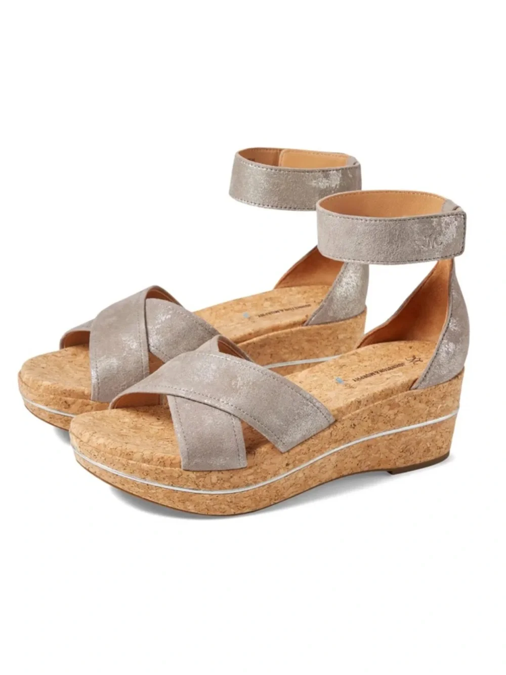 Johnston & Murphy Gigi Pewter Metallic  Suede Cross-Band Sandals 9.5m comfort